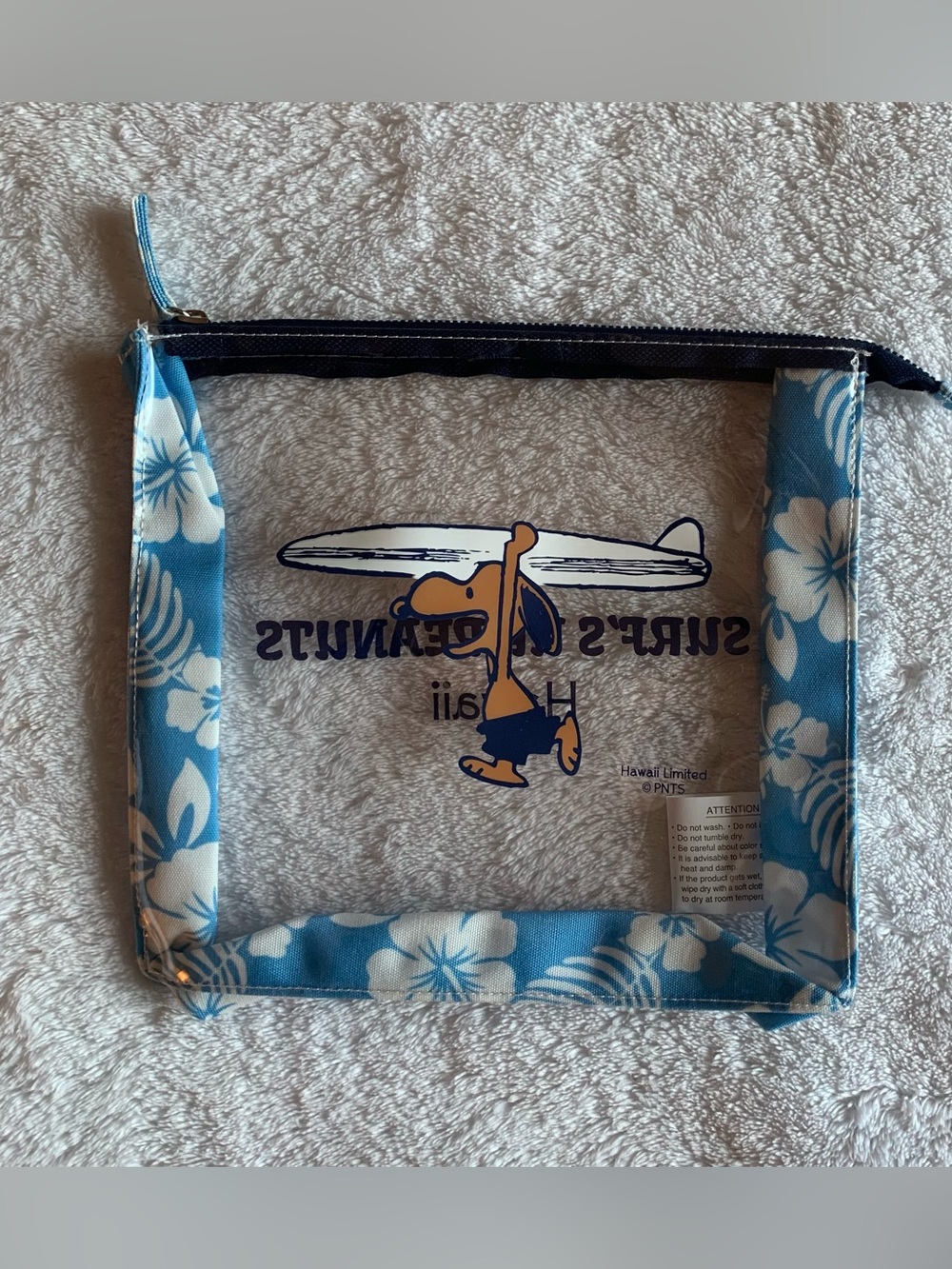 Rare Moni Honolulu Hawaii Exclusive Suntan Snoopy "Surf's Up" Clear Makeup Pouch